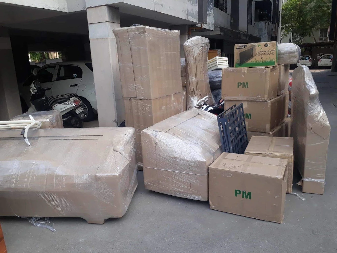 Packed household furniture ready for shifting