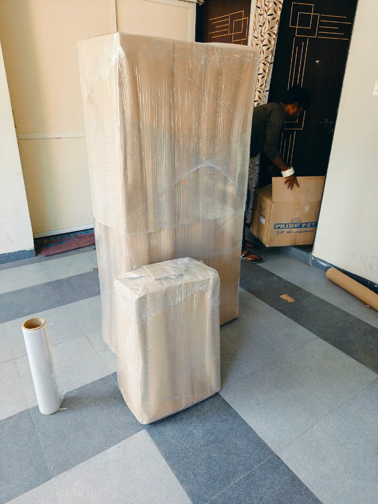 Furniture secured with protective packing material