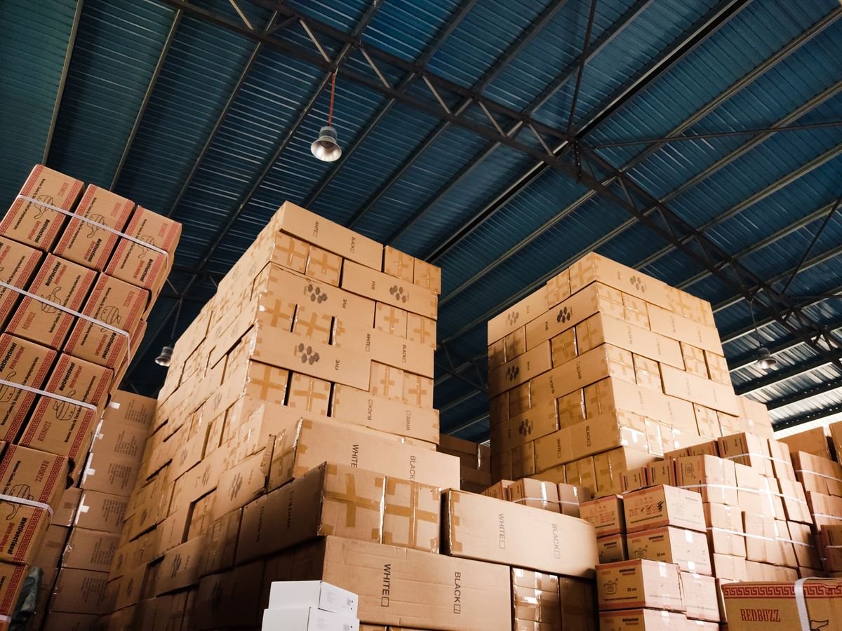 Organised cartons inside a storage warehouse